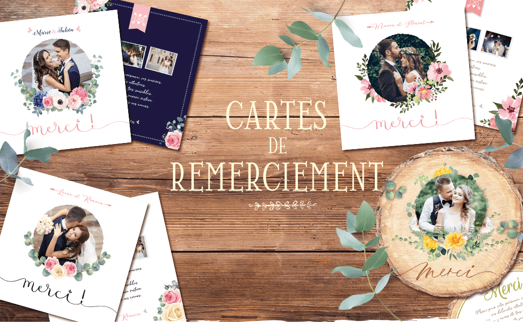 Carte de remerciement de mariage champêtre chic originale réalisée avec vos photos de mariage pour dire un grand merci à vos invités. Découpe en forme de rondelle de bois avec fleurs bohème chic rose pastel poudré - style champêtre chic, campagne rustique. Avec fleurs bohème chic rose pastel poudré et fond bleu nuit foncé, gatsby rétro …Création studio postscriptum