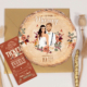 Faire-part de mariage bohème chic original sous forme de rondelle de bois - terracotta sauge et fleurs de pampa