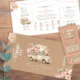 Invitation et faire-part de mariage champêtre chic à la campagne. Sous forme de billets de train et de tickets champêtre vintage.Thème bohème rustique vintage avec camionnette rétro et fleurs roses pastel et fleurs de pampa et de feuilles séchées romantiques. Invitation aquarelle originale pour mariage, Baptême, anniversaire, bar mitzvah.