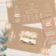 Invitation et faire-part de mariage champêtre chic à la campagne. Sous forme de billets de train et de tickets champêtre vintage.Thème bohème rustique vintage avec van combi rétro et fleurs roses pastel romantiques. Invitation aquarelle originale pour mariage, Baptême, anniversaire, bar mitzvah.