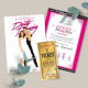 Faire-part de mariage cinéma Dirty Dancing - affiche avec ticket de cinéma rétro. Personnalisé avec vos portraits en dessin d'après photos.