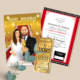Faire-part de mariage cinéma - tapis rouge des oscars d'Hollywood- affiche avec ticket de cinéma rétro. Personnalisé avec vos portraits en dessin d'après photos.