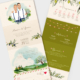Faire-part de mariage thème oliviers - Provence Portugal chic original – Provençal ou portugais - format en hauteur plié Illustration couple en dessin d’après vos photos avec arbres oliviers et aquarelle d’olives - rose poudré vintage rose et vert olive rustique. Style bohème chic, campagne chic, campagne provençale ou campagne portugaise. Invitation de mariage avec programme journée en pictogramme dessins en ligne - Coupons réponse RSVP - Création Pamela Gonzalez pour le Studio postscriptum Faire-part de mariage Luxembourg, Suisse, Belgique, Québec et France - invitation mariage LGBT