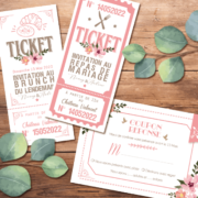 Coupons repas pour invitation de mariage chic et élégant - thème romantique bohème, rose poudré et bleu nuit. Style amour minimaliste chic - coupons réponse RSVP et ticket repas et ticket brunch