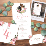 Décoration pour invitation de mariage chic et élégant - thème romantique bohème fleurs vintage - couleurs poudrées Style amour minimaliste chic - plan de table, menu, noms de table, marque-place, nominette, numéro de table