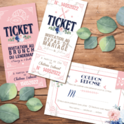 Coupons repas pour invitation de mariage chic et élégant - thème bohème - famille, annonce du mariage par les enfants, fond marbre, rose poudré pastel et bleu Style amour minimaliste chic - coupons réponse RSVP et ticket repas et ticket brunch