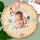 Faire-part de naissance jungle rose avec animaux original avec photos de votre bébé garçon, fille, jumeaux, jumelles. Carte découpée en rondelle de bois