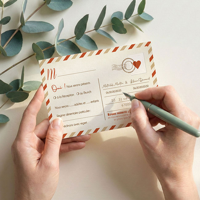 Coupon réponse Bohème terracotta original sous forme de billets ou de tickets vintage.Thème Voyage bohème vintage avec van combi volkswagen terracotta et fleurs de pampa Invitation vanlife pour mariage, Baptême, anniversaire, bar mitzvah