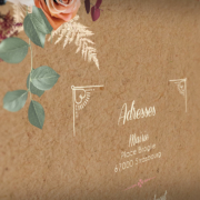 Invitation mariage terracotta et kraft - thème bohème nature original avec fleurs séchées de pampa - kraft, vert sapin, rouge bordeaux, terre de sienne, mint et rose poudré pastel