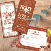 Tickets repas et coupon réponse de mariage terracotta pampa bohème original nature vintage