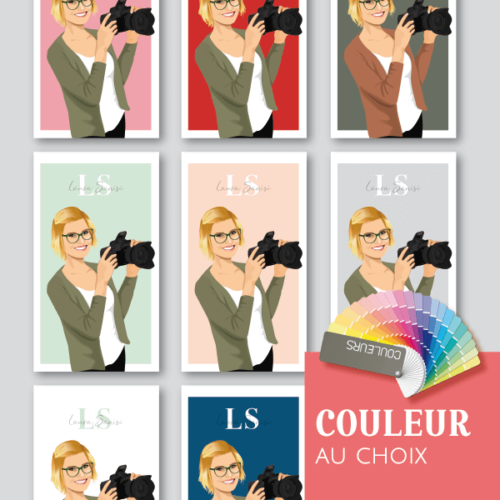 Vous êtes photographe, démarquez-vous avec un portrait à votre image pour votre profil de réseaux sociaux professionnel pour travailleur indépendant, freelance ou auto-entrepreneur. Retrouvez votre illustration caricature sur votre carte de visite originale.