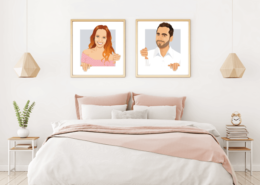 Portrait de couple en dessin d'après vos photos. Réalisez un tableau original de votre couple. Personnifiez votre intérieur à votre image avec des portraits en dessins originaux réalisés d'après vos photos. Apportez une petite touche originale, personnelle et drôle à votre décoration d'intérieur avec ces tableaux aux couleurs personnalisables. Idée de cadeau idéal pour la saint valentin, en guise de tête de lit originale, dans votre salon ou dans votre bureau, vous aurez toujours votre moitié sous les yeux ! Un vrai cadeau original pour Noël ou un anniversaire de mariage !