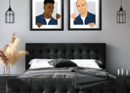 Portrait de couple en dessin d'après vos photos. Réalisez un tableau original de votre couple. Personnifiez votre intérieur à votre image avec des portraits en dessins originaux réalisés d'après vos photos. Apportez une petite touche originale, personnelle et drôle à votre décoration d'intérieur avec ces tableaux aux couleurs personnalisables. Idée de cadeau idéal pour la saint valentin, en guise de tête de lit originale, dans votre salon ou dans votre bureau, vous aurez toujours votre moitié sous les yeux ! Un vrai cadeau original pour Noël ou un anniversaire de mariage !