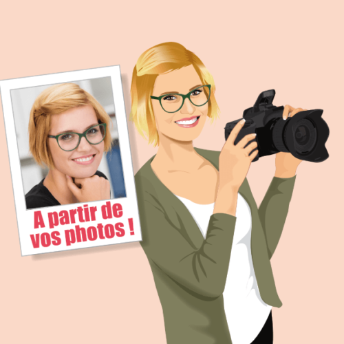 Vous êtes photographe, démarquez-vous avec un portrait à votre image pour votre profil de réseaux sociaux professionnel pour travailleur indépendant, freelance ou auto-entrepreneur. Retrouvez votre illustration caricature sur votre carte de visite originale.