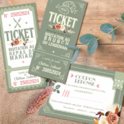 Ticket Invitation de mariage vert sauge bohème avec pampa et fleurs séchées vieux rose poudré nature original vintage - repas brunch coupon réponse