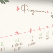 Faire-part Suisse Bohème chic original avec vos portraits dessinés d’après vos photos. Thème lac de montagne en Suisse. Couleurs pastel, aquarelle, bleu, vert, rose et blanc. Avec montagnes, forêt et paysage suisse. Invitation personnalisable pour mariage, Baptême, anniversaire, bar mitzvah